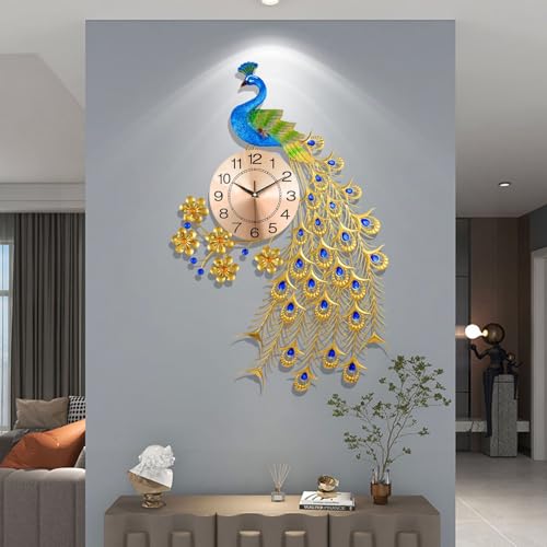 Gran Reloj de Pared de Pavo Real para decoración de la Sala de Estar, Relojes de Pared Grandes de Pavo Real Decorativos de Mediados de Siglo.