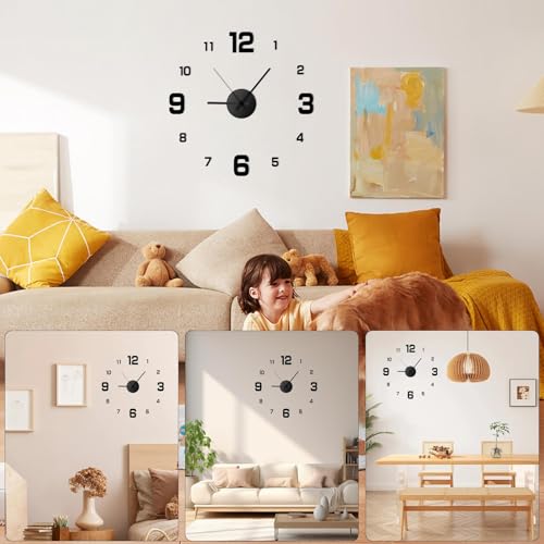 Genérico Reloj De Pared 3D, Reloj De Pared Sin Marco - Que No Hace Tictac de Pared sin Marco de pCon Movimiento Silencioso, con Pilas para Decoración del Hogar, Sala De Estar, Dormitorio