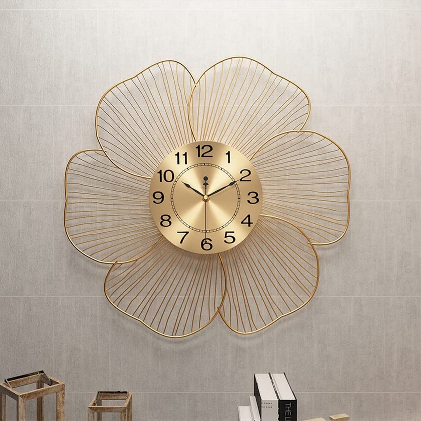 GLTZEN Reloj de Pared Reloj de Arte Moderno Reloj de Pared Grande para decoración de Sala de Estar Decorativo Moderno Sin tictac Relojes de Pared de Metal Dorado silencioso con Pilas Reloj de Pared