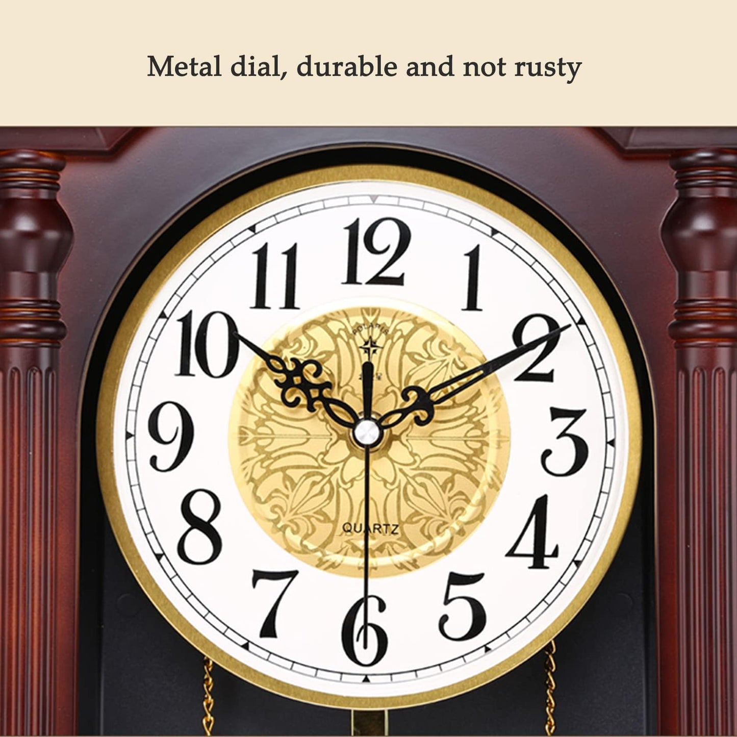 Reloj de pared de madera para abuelo con timbre y péndulo oscilante, reloj silencioso tradicional de 26 pulgadas, diseño clásico de campanilla