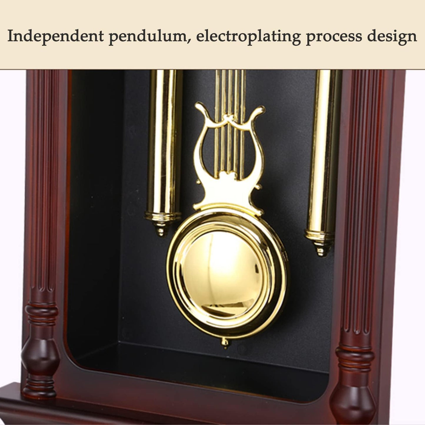 Reloj de pared de madera para abuelo con timbre y péndulo oscilante, reloj silencioso tradicional de 26 pulgadas, diseño clásico de campanilla