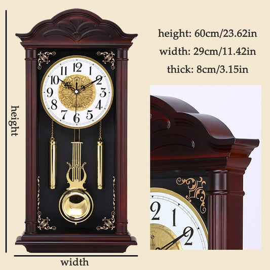 Reloj de pared de madera para abuelo con timbre y péndulo oscilante, reloj silencioso tradicional de 26 pulgadas, diseño clásico de campanilla